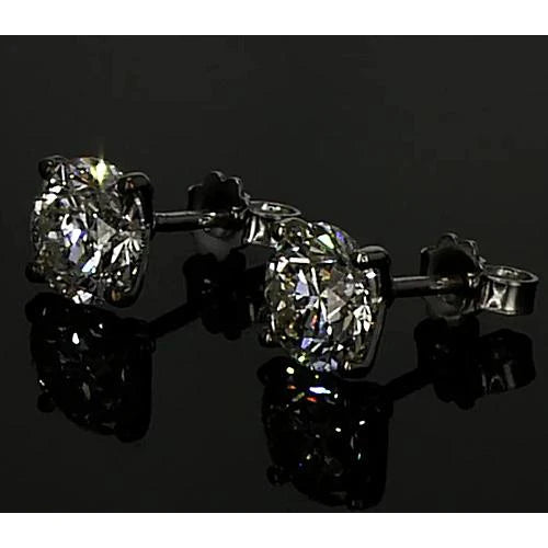 Natural Diamond Earrings 1.50 Carats Round Stud Prong Set White Gold 14K
