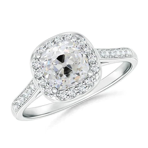 Natural Diamond Engagement Cathedral Setting Ring Cushion Cut Old Miner