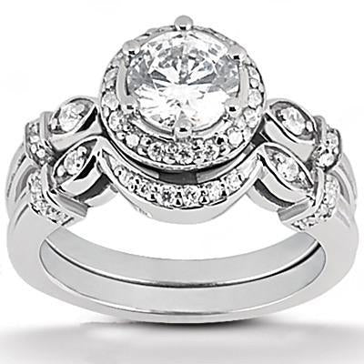 Natural Diamond Engagement Halo Ring Band Set 1.45 Carats White Gold 14K