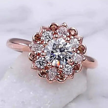Natural Diamond Engagement Ring 2 Carats Halo Lotus Flower Rose Gold