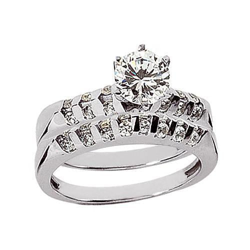 Natural Diamond Engagement Ring Band Set 2 Carats White Gold 14K