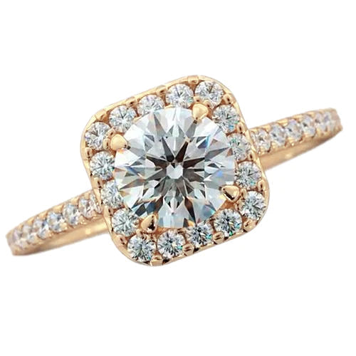 Natural Diamond Engagement Ring Halo 2.25 Carats Yellow Gold Women Jewelry