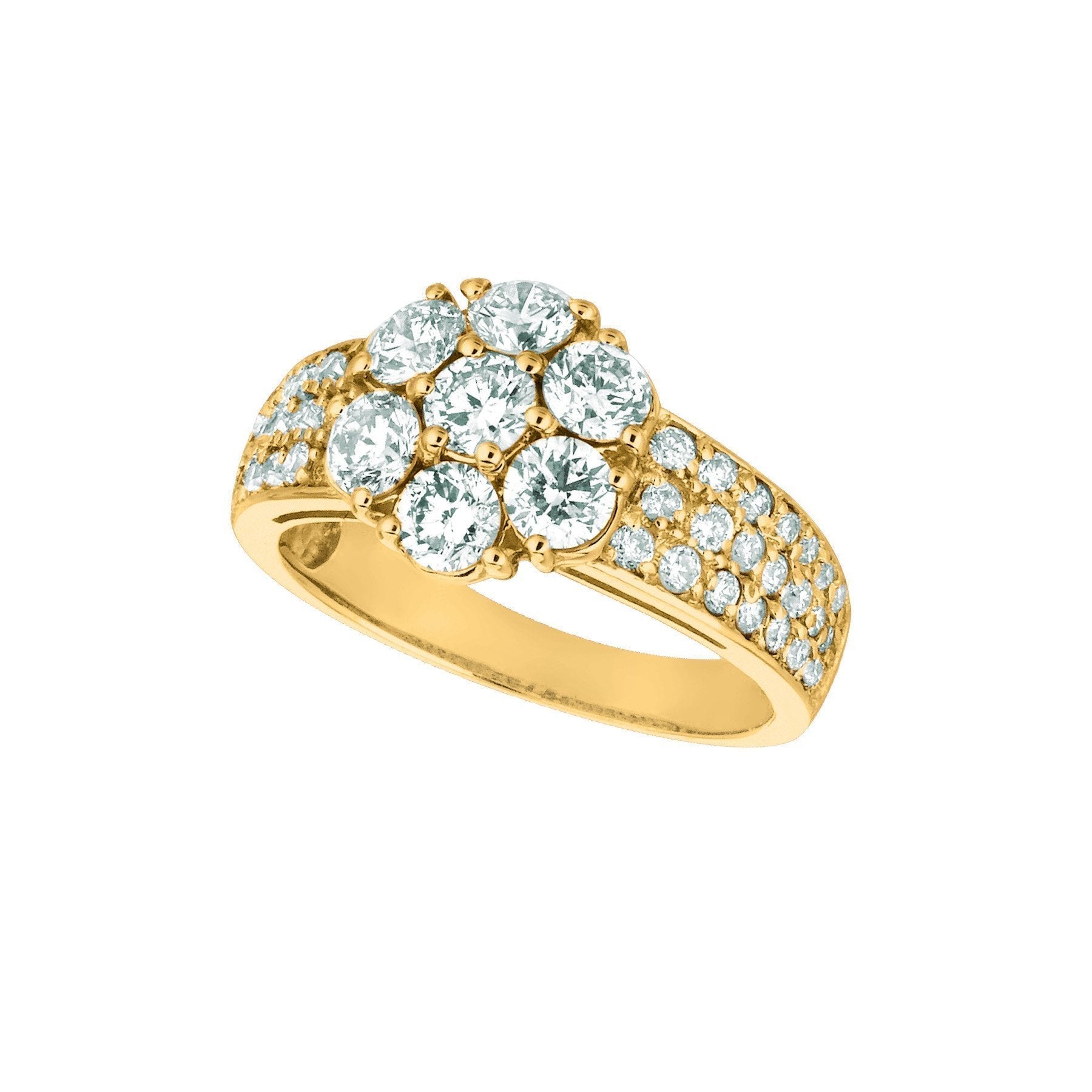 Natural Diamond Flower Fancy Ring 2 Carats 14K Yellow Gold With Accents