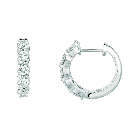 Natural Diamond Hoop Earrings 1.51 Carats 14K White