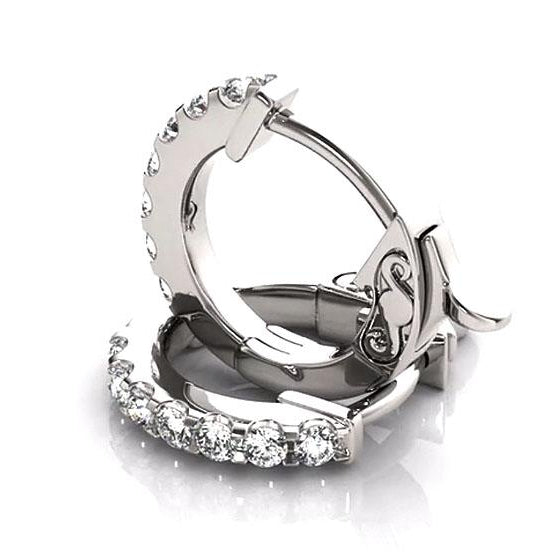 Natural Diamond Hoop Earrings 2 Carats F Vs1 White Gold 14K
