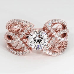 Natural Diamond Jewelry Ring 3 Carats Rose Gold 14K Filigree