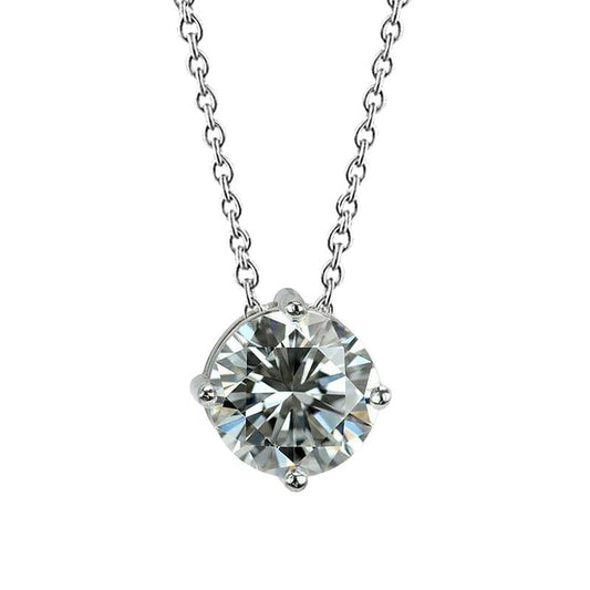 Natural Diamond Lady Pendant Necklace 2 Carat Prong Set White Gold 14K New