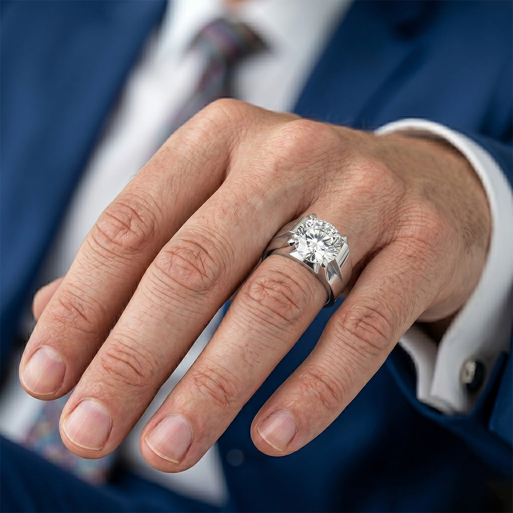 Natural Diamond Men's Ring 2 ct Round Cut F VS1 – 14K White Gold