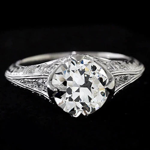 Natural Diamond Old Mine Cut Wedding Ring Vintage Style 2.50 Carats Filigree