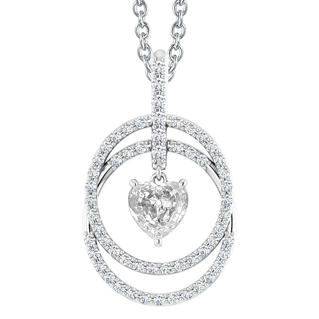 Natural Diamond Pendant Heart Old Mine Cut 3.50 Carats Prong Set With Bail