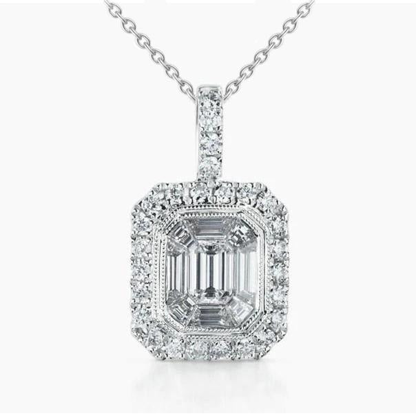 Natural Diamond Pendant Necklace 2.60 Carats Bezel Set White Gold 14K