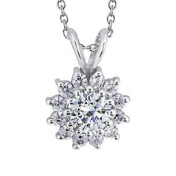 Natural Earth Mined Diamond Pendant Star Burst Necklace 2.20 Carats White Gold 14K