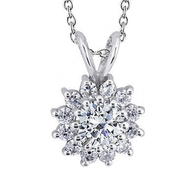 Natural Diamond Pendant Star Burst Necklace 2.20 Carats White Gold 14K