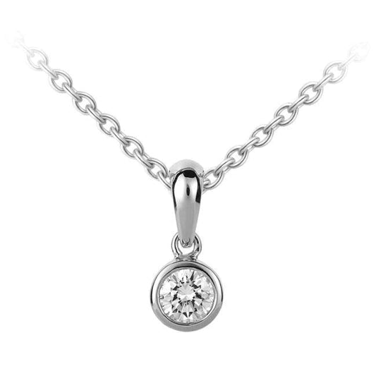 Natural Diamond Pendant With Chain 0.75 Ct White Gold Bezel Set Round Cut