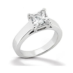 Natural Earth Mined Diamond Princess Cut Solitaire Ring 1.51 Ct. White Gold 14K Jewellery