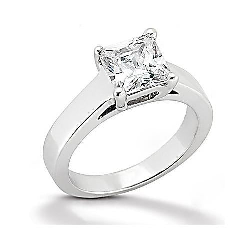 Natural Diamond Princess Cut Solitaire Ring 1.51 Ct. White Gold 18K Jewelry