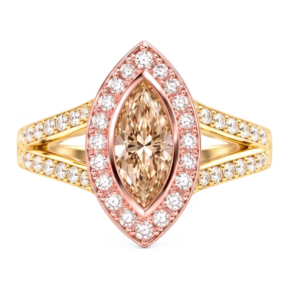 Natural Diamond Ring 2.50ct - Two Tone 14K Gold