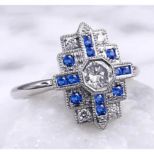 Natural Diamond Ring 2.50 Carats Antique Style Ceylon Blue Sapphire