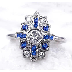 Natural Diamond Ring 2.50 Carats Antique Style Ceylon Blue Sapphire