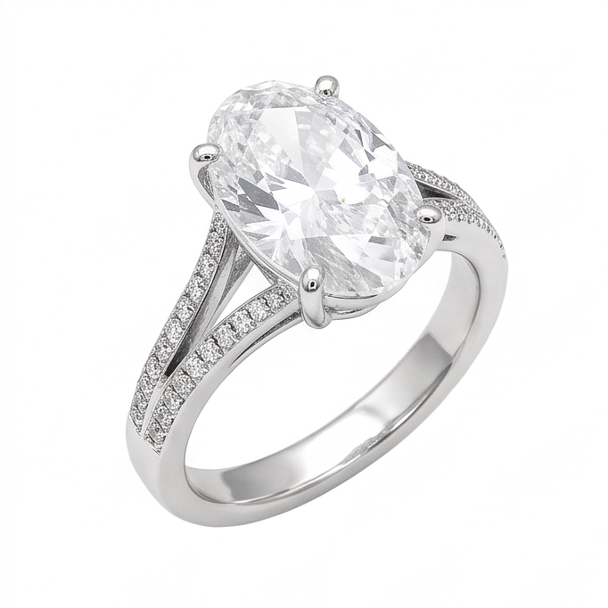 Natural Diamond Ring 3.40ct - White Gold 14K