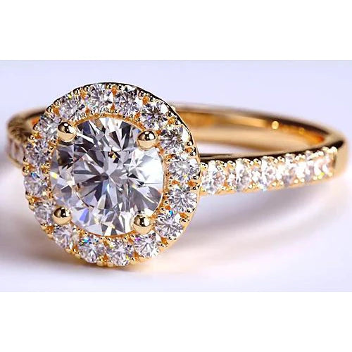 Natural Diamond Ring Halo 3.50 Carats Yellow Gold 14K