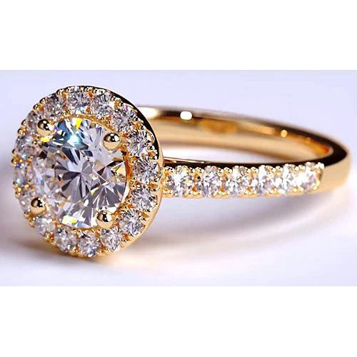 Natural Diamond Ring Halo 3.50 Carats Yellow Gold 14K