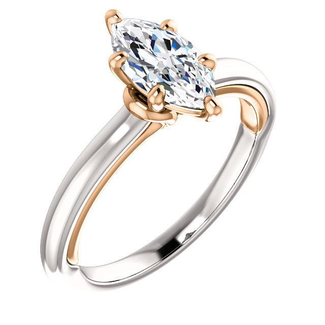 Natural Diamond Solitaire Ring Marquise Cut 1 Carat Two Tone Ladies Jewelry