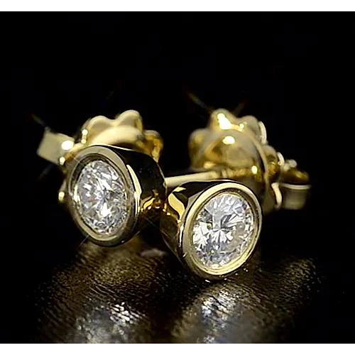 Natural Diamond Stud Earring Yellow Gold 14K Round G Vs1 1.50 Carats
