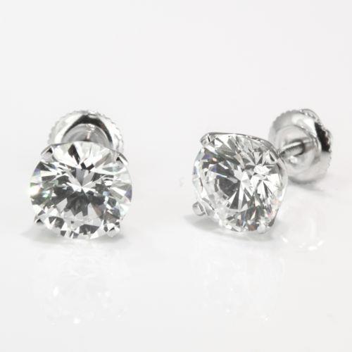Natural Diamond Stud Earrings 2.50 Carats White Gold Lady Jewelry