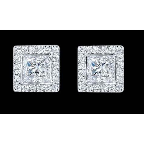 Natural Diamond Stud Earrings 4.5 Ct. Princess Diamond Earring Halo