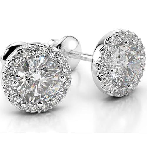 Natural Diamond Stud Halo Earrings 4 Carats White Gold 14K Women Jewelry