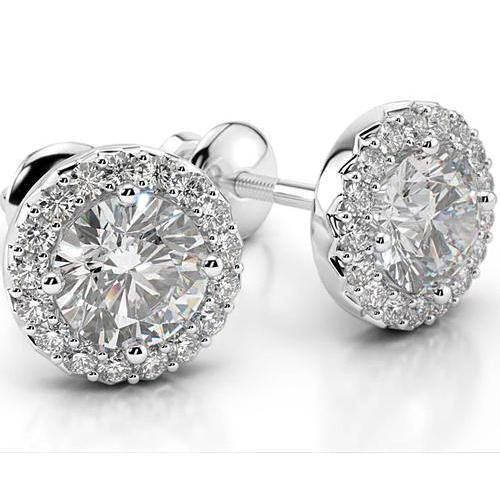 Natural Diamond Stud Halo Earrings 4 Carats White Gold 14K Women Jewelry