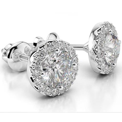Natural Diamond Stud Halo Earrings 4 Carats White Gold 14K Women Jewelry