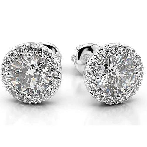 Natural Diamond Stud Halo Earrings 4 Carats White Gold 14K Women Jewelry