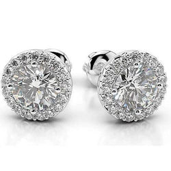 Natural Diamond Stud Halo Earrings 4 Carats White Gold 14K Women Jewelry