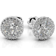 Natural Diamond Stud Halo Earrings 4 Carats White Gold 14K Women Jewelry