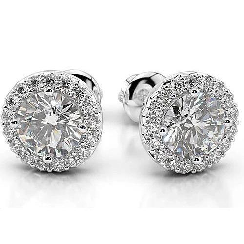 Natural Diamond Stud Halo Earrings 4 Carats White Gold 14K Women Jewelry