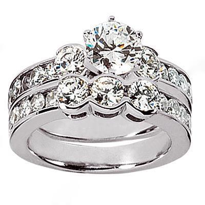 Natural Diamond Three Stone Engagement Ring Set 3.10 Carats White Gold