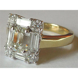 Natural Diamond Women Engagement Ring Emerald Cut 3.11 Carat Two Tone