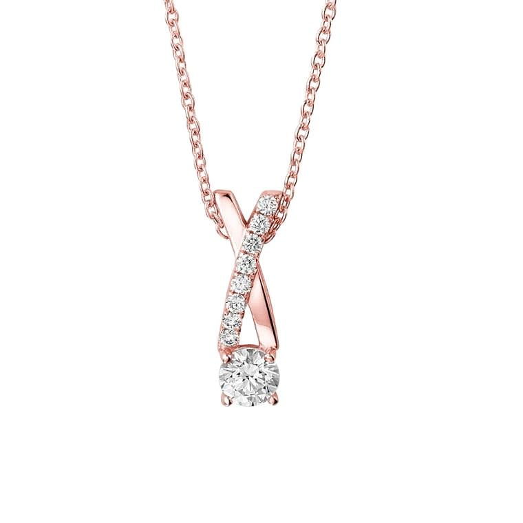 Natural Diamonds Pendant Necklace With Chain 1.85 Carats New Rose Gold 14K