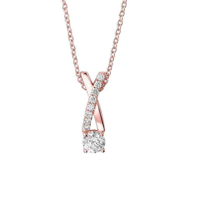 Natural Diamonds Pendant Necklace With Chain 1.85 Carats New Rose Gold 14K