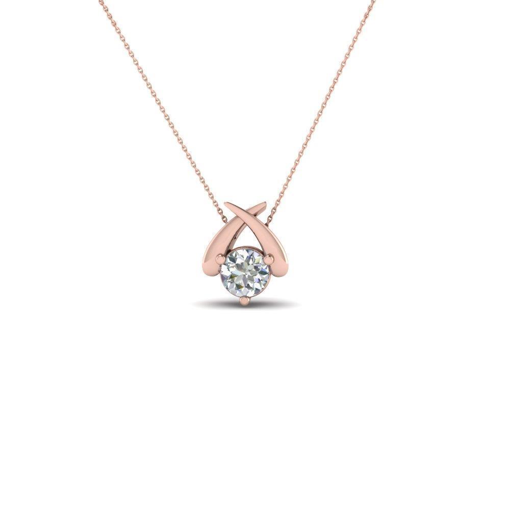 Natural Diamonds Small Women Pendant Necklace 1 Ct Rose Gold 14K Round Cut