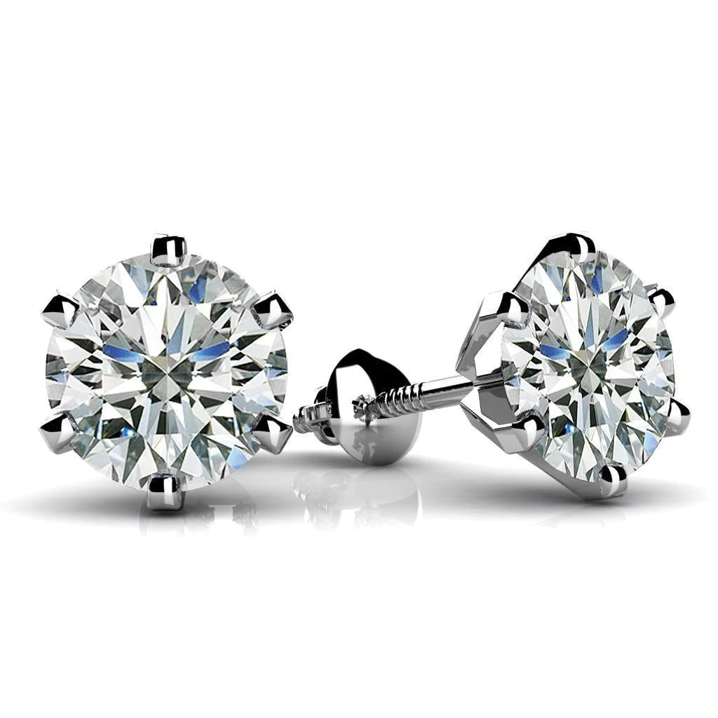 Natural Diamonds Studs Earrings 3 Carats White Gold 14K