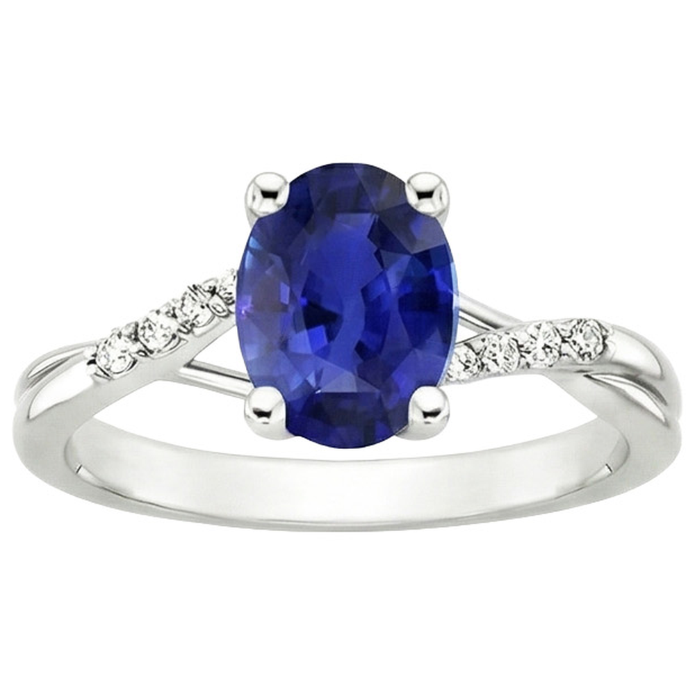 Natural Earth Mined DIAMOND ( NOT LAB GROWN ) Engagement Ring Split Shank Oval Cut Blue Sapphire 3 Carats