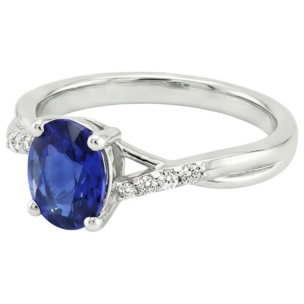 Natural Earth Mined DIAMOND ( NOT LAB GROWN ) Engagement Ring Split Shank Oval Cut Blue Sapphire 3 Carats