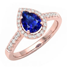 Natural Earth Mined DIAMOND ( NOT LAB GROWN ) Halo Anniversary Ring Pear Cut Sri Lankan Sapphire 3 Carats
