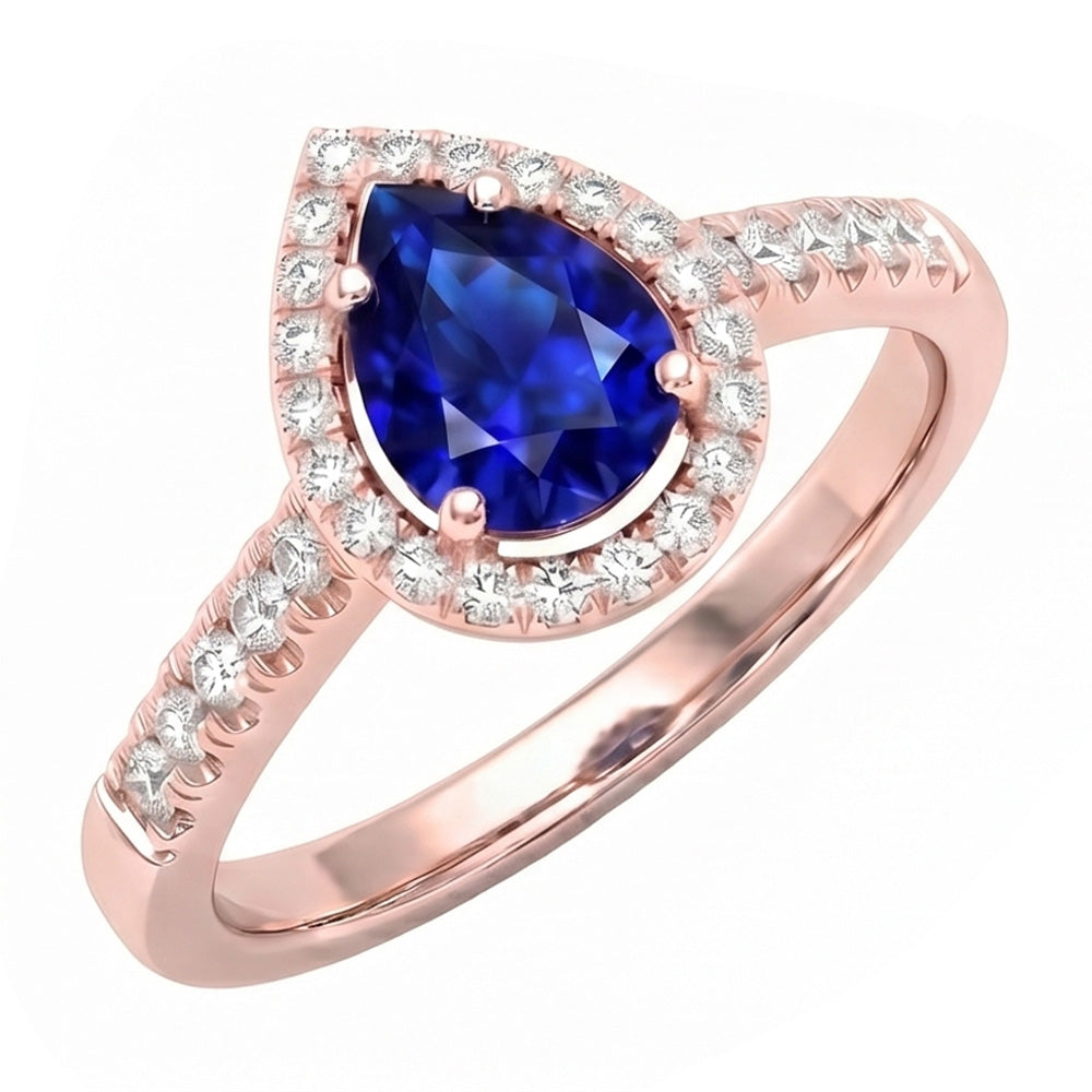Natural Earth Mined DIAMOND ( NOT LAB GROWN ) Halo Anniversary Ring Pear Cut Sri Lankan Sapphire 3 Carats