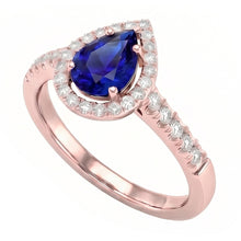 Natural Earth Mined DIAMOND ( NOT LAB GROWN ) Halo Anniversary Ring Pear Cut Sri Lankan Sapphire 3 Carats