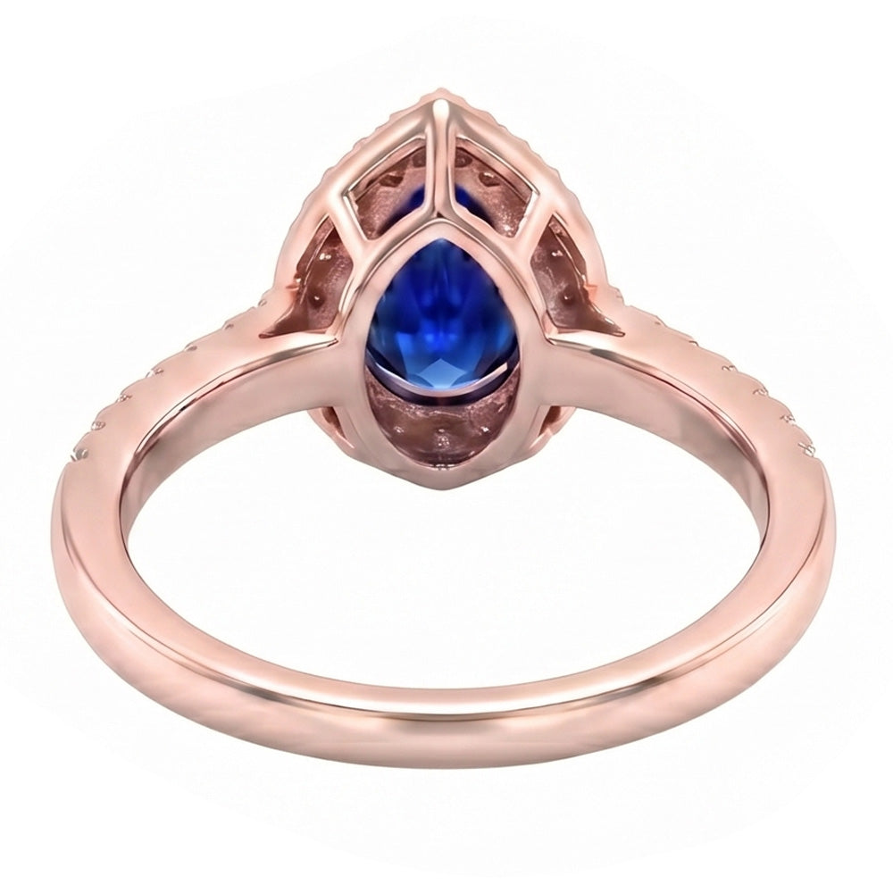 Natural Earth Mined DIAMOND ( NOT LAB GROWN ) Halo Anniversary Ring Pear Cut Sri Lankan Sapphire 3 Carats