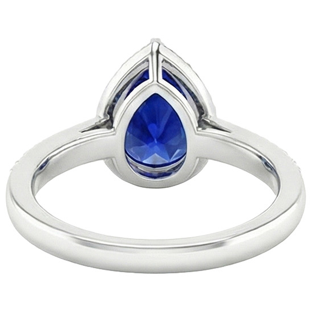 Natural Earth Mined DIAMOND ( NOT LAB GROWN ) Halo Ring Pear Cut Sri Lankan Sapphire 3.75 Carats